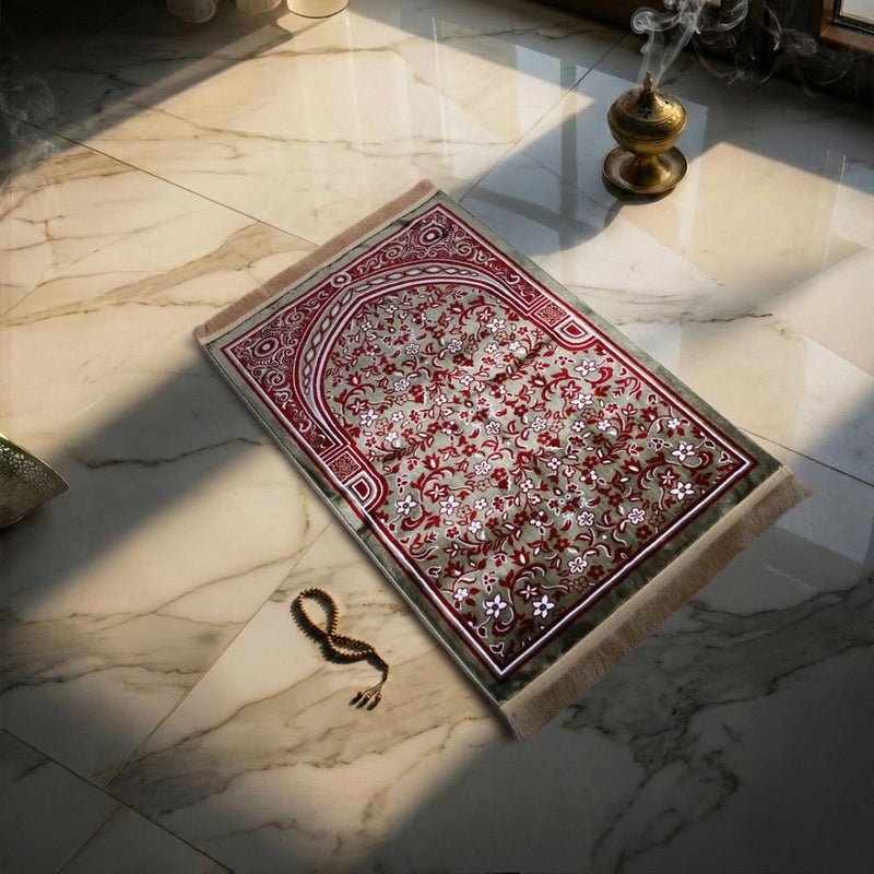 Melen Turkish prayer rug – Istabraq – Olive – Red - Image 1